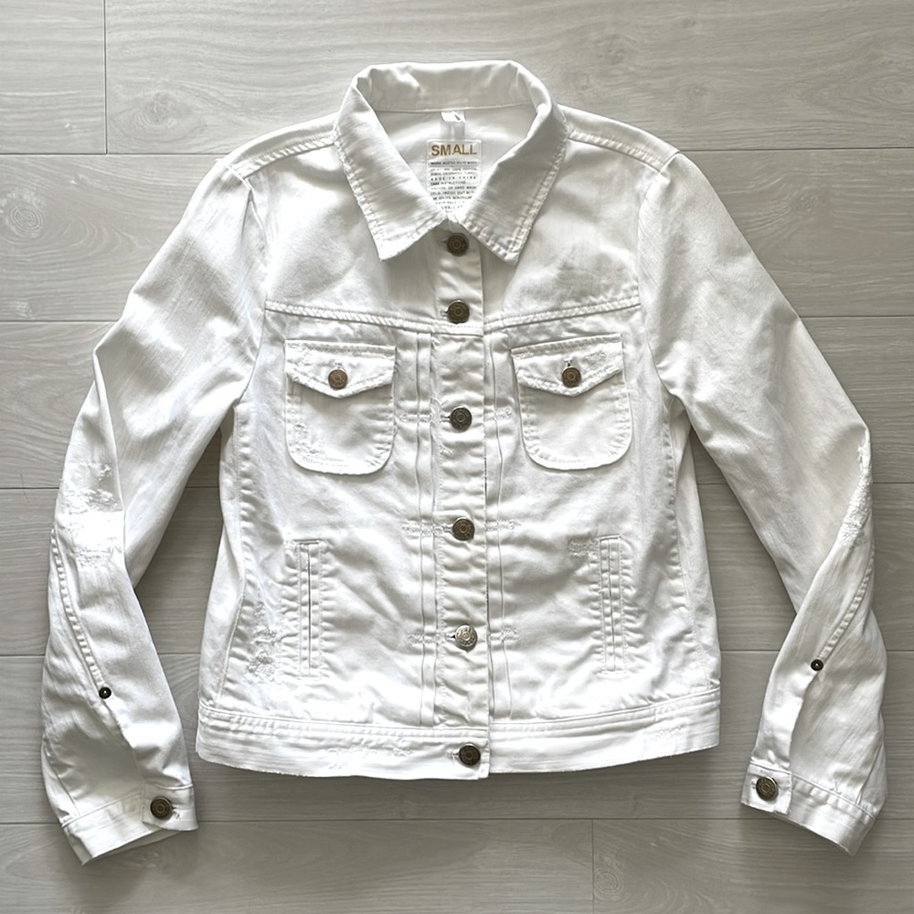 J. Crew White Distressed Denim Jacket